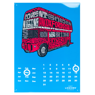 Blue London Bus Metal Calendar - 30 x 41cm only5pounds-com