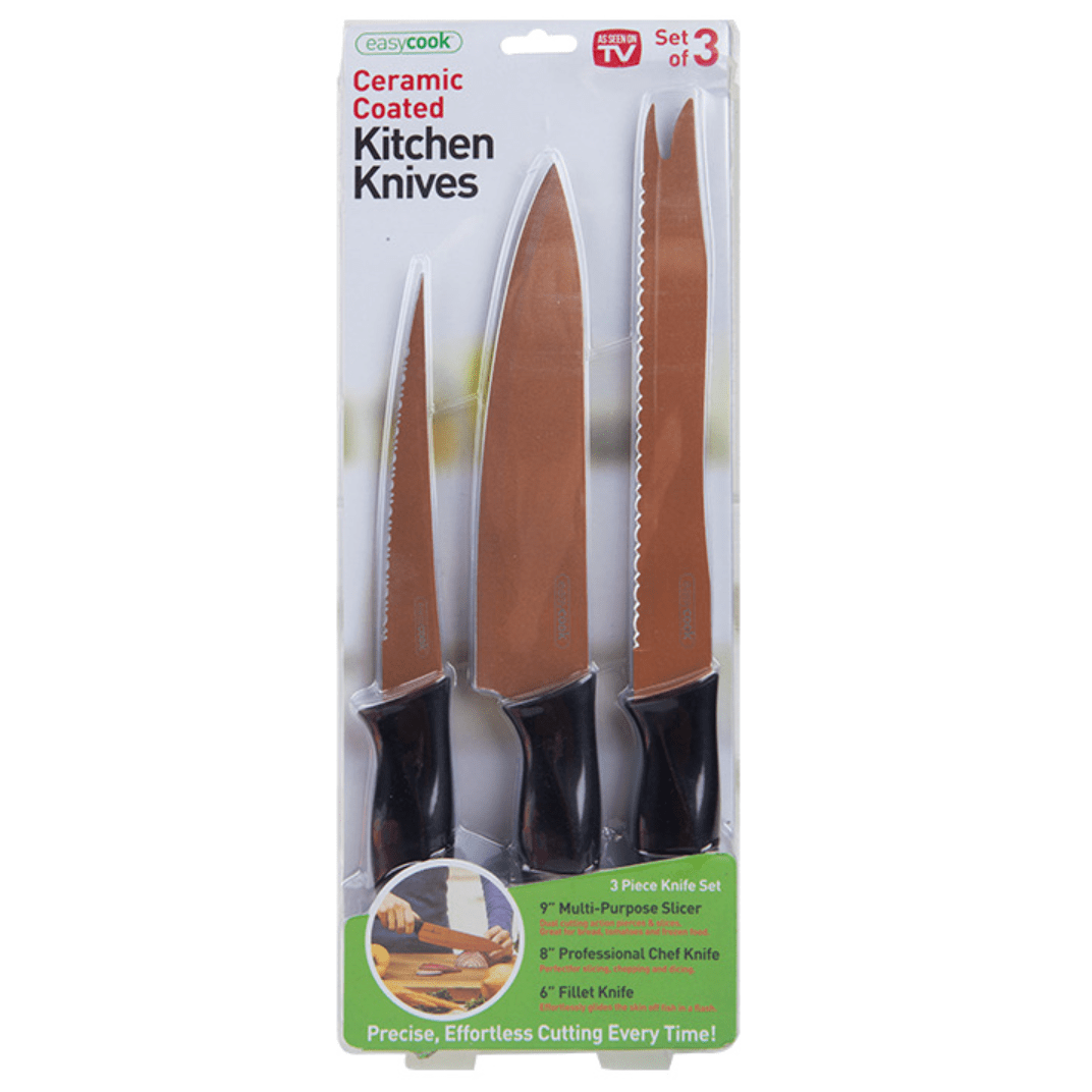 Ceramic Coated Kitchen Knives - Set of 3 5050565339751 only5pounds-com