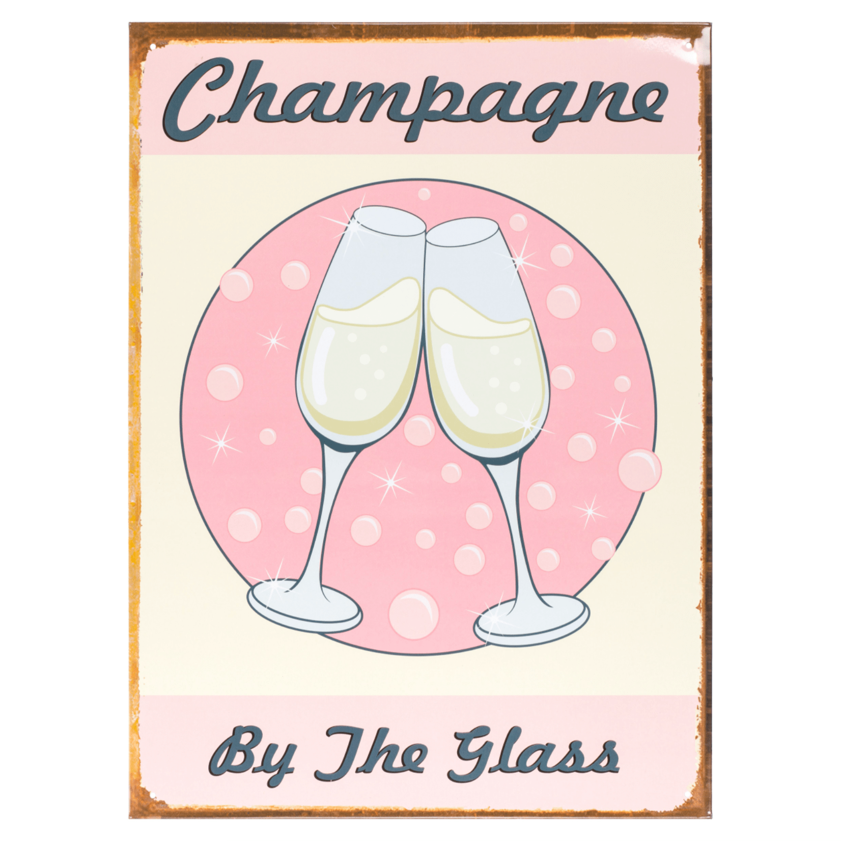 Champagne By The Glass Metal Plaque - 30 x 41cm only5pounds-com
