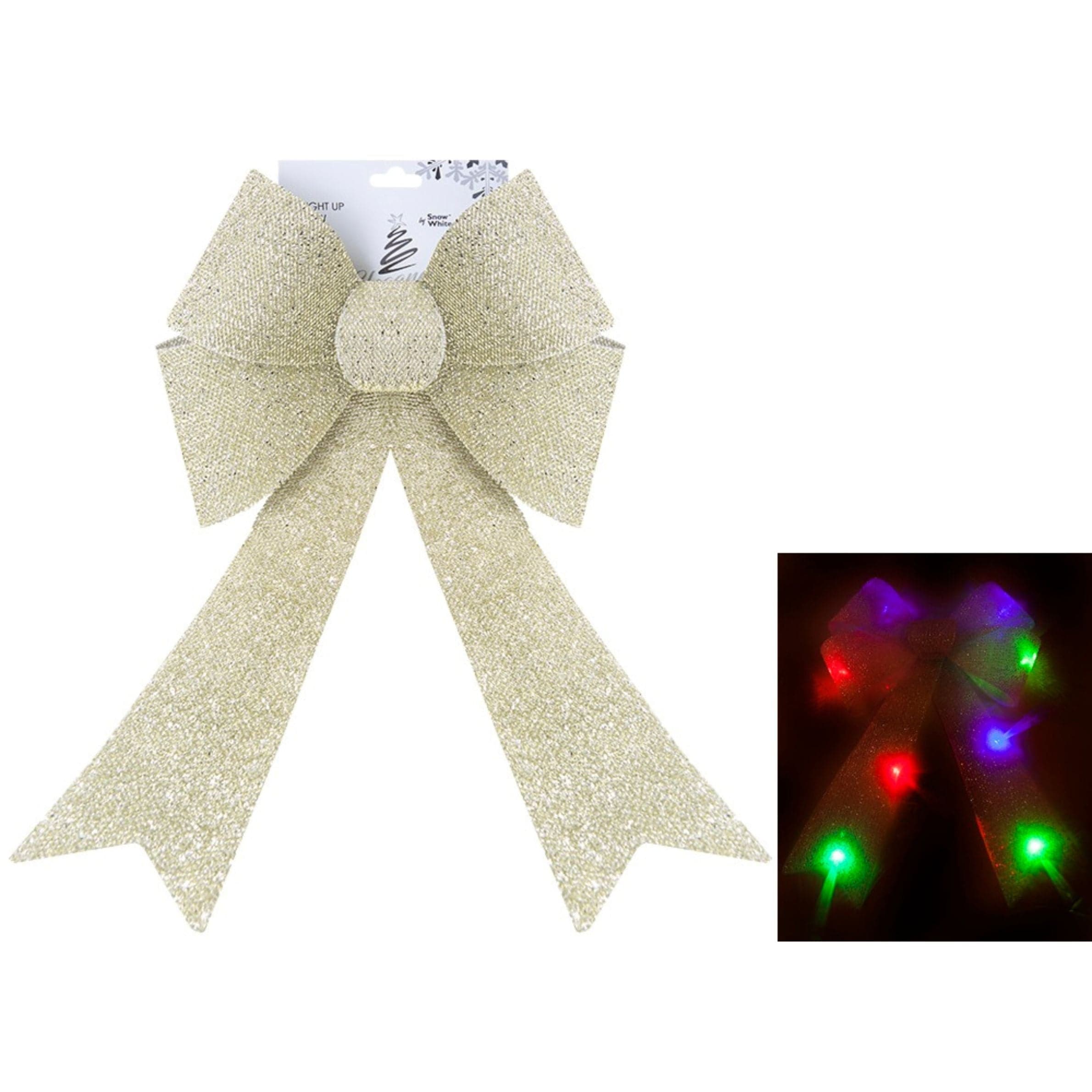 Champagne Glitter Light Up Tinsel Bow - 29 X 43 X 10cm 5050565637918 only5pounds-com