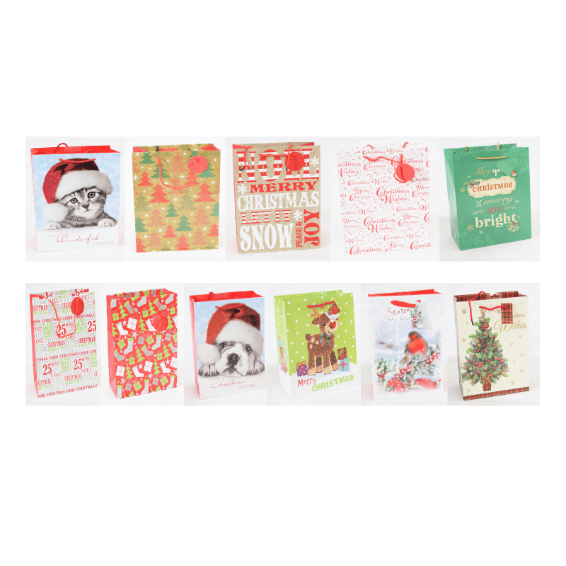 Christmas Gift Bags Large - Assorted Designs - Pack of 12 only5pounds-com