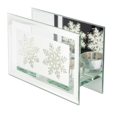 Christmas Mirror Glass Snowflake Tea Light Holder - 12 x 6 x 18.5cm only5pounds-com