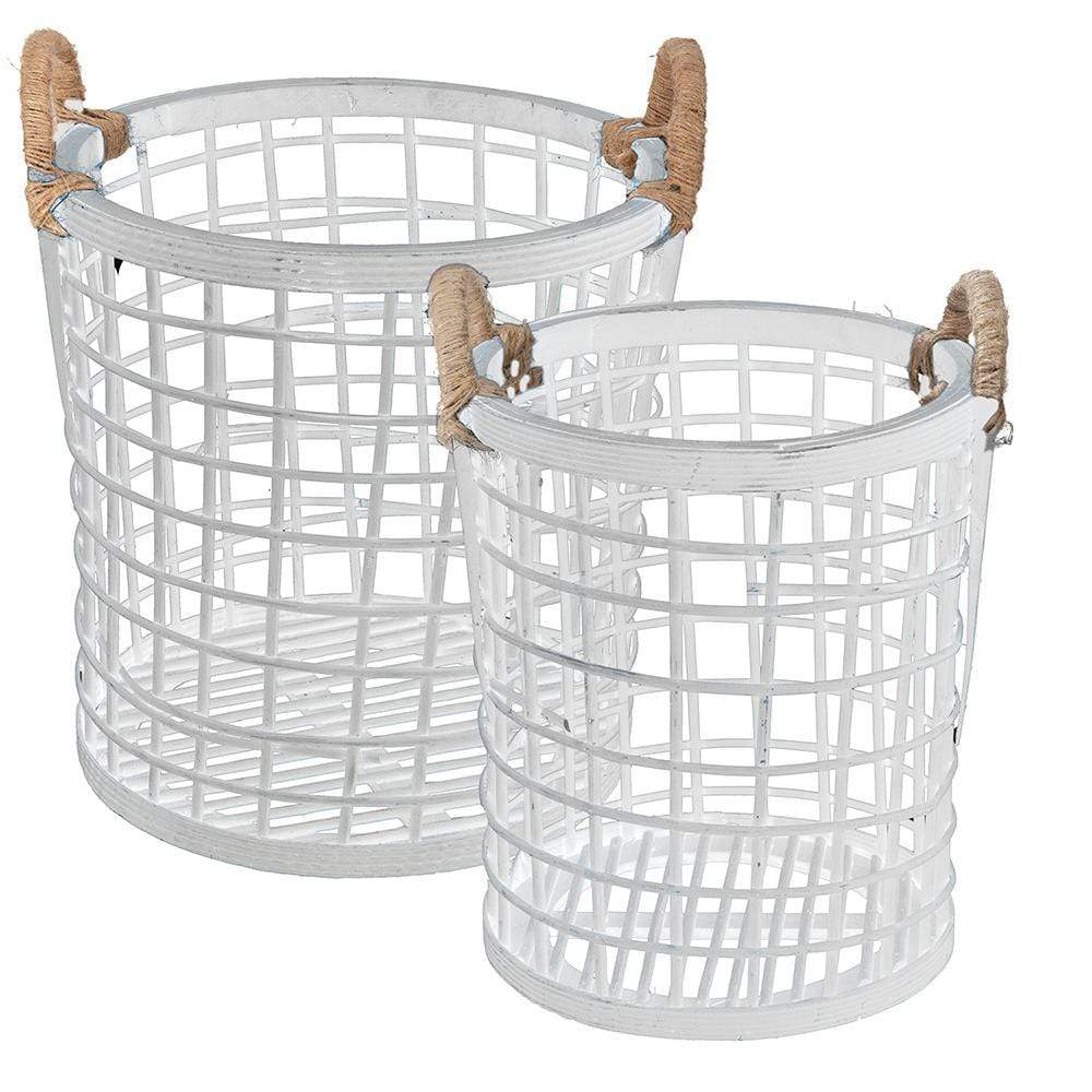 Deco Bamboo Storage Basket Set of 2 - White only5pounds-com