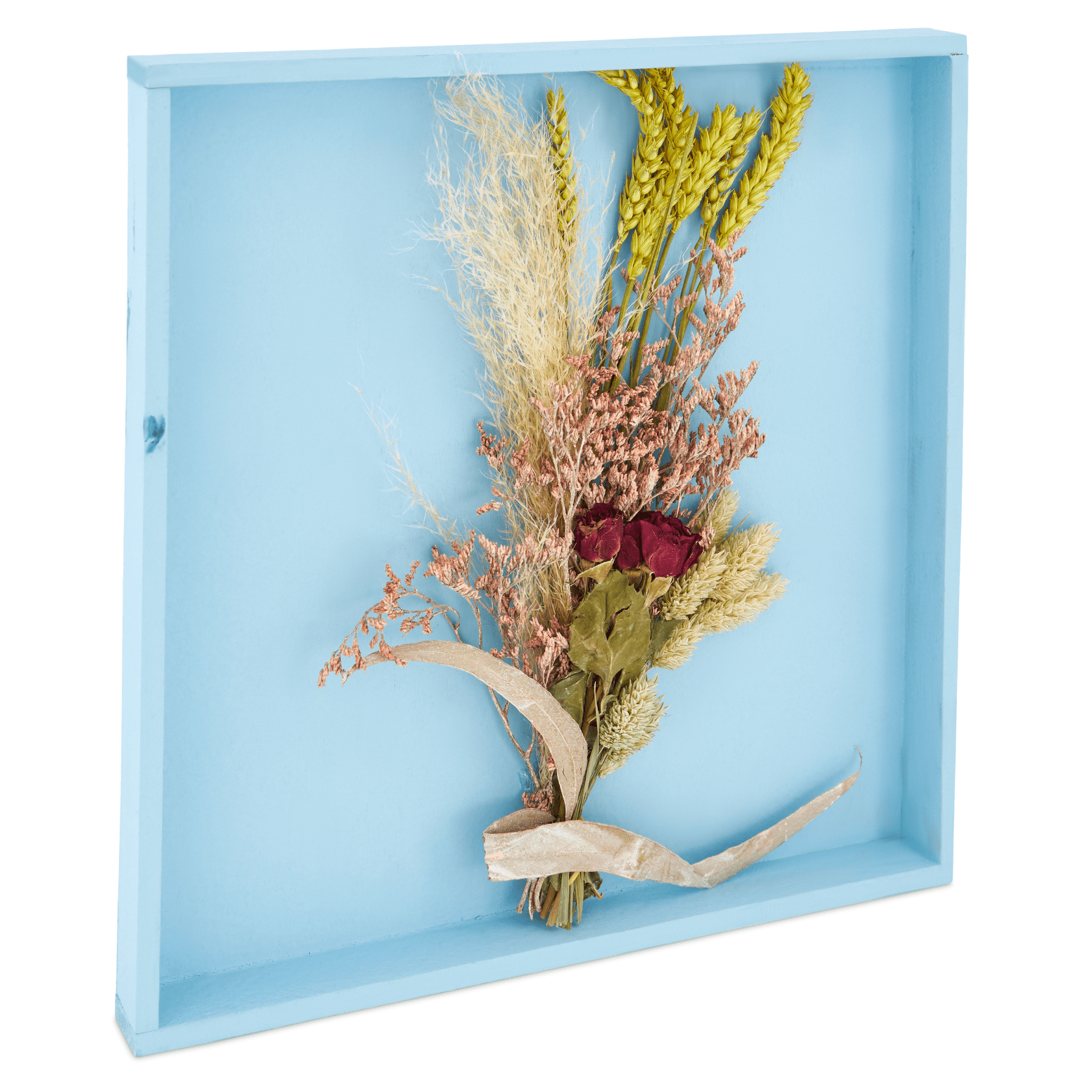 Decorative Blue Wooden Tray With Dried Bouquet - 33cm 8717935001720 only5pounds-com