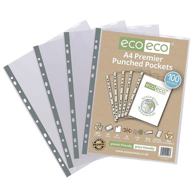 Eco Eco A4 Premier Punched Pockets x 4 (100) 5060454450115 only5pounds-com