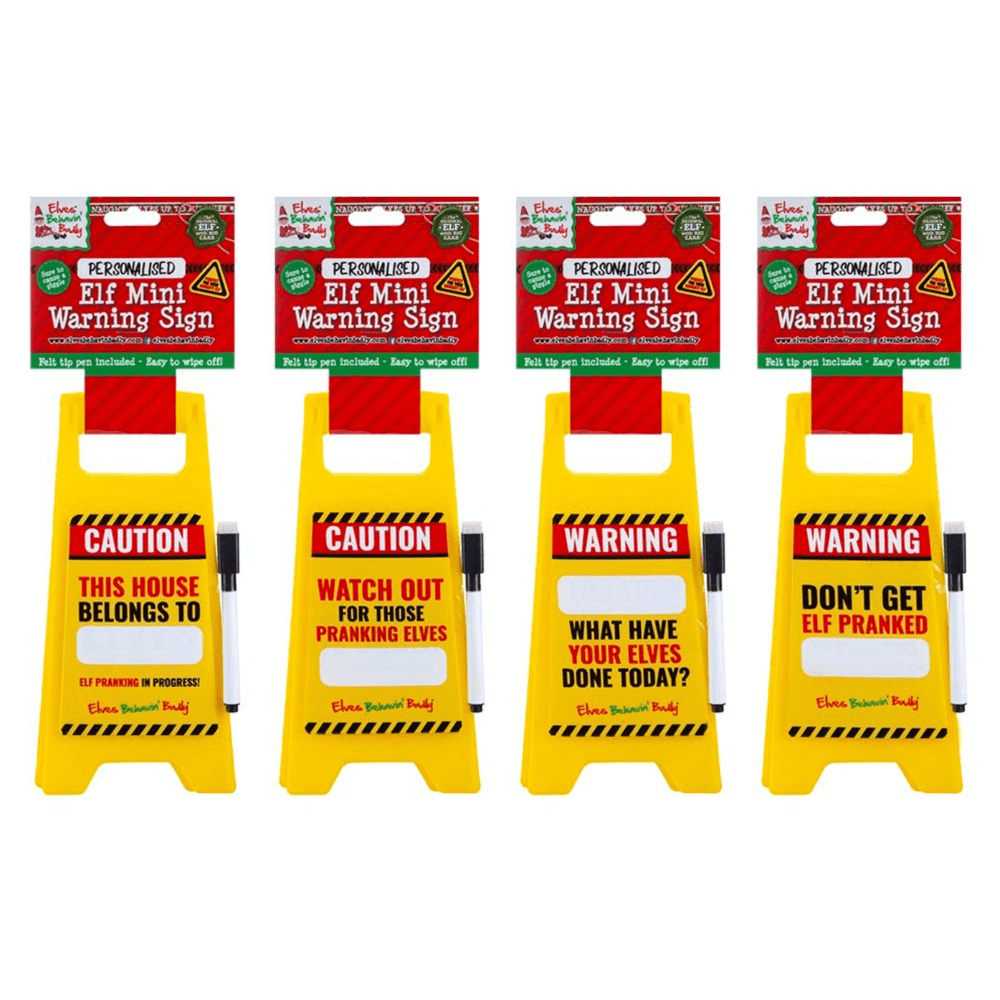Elves Behavin' Badly Personalised Warning Sign With Pen - Assorted 5050565492494 only5pounds-com