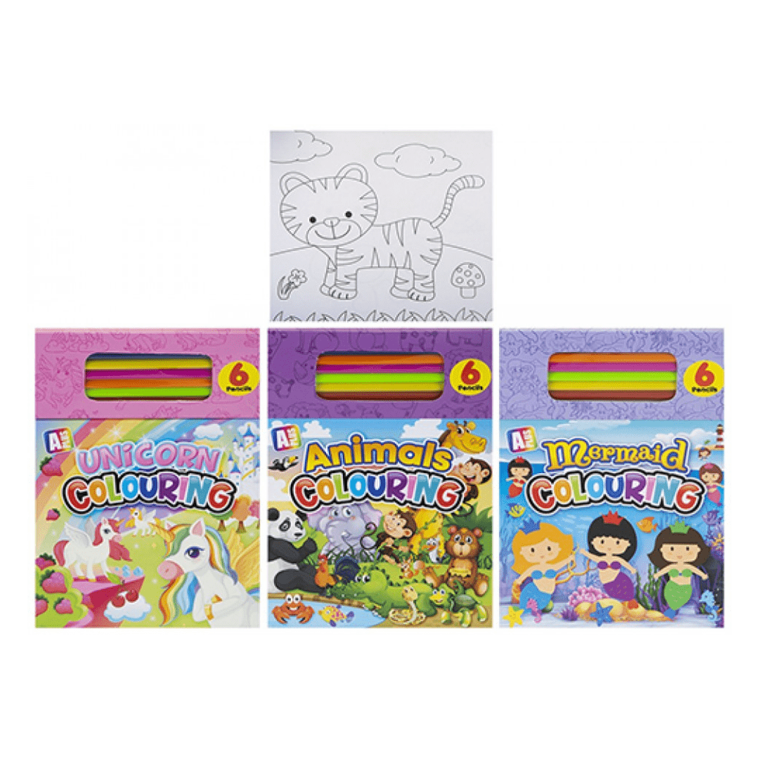 Girls Colouring Pad With 6 Pencils - Assorted 5050565600370 only5pounds-com