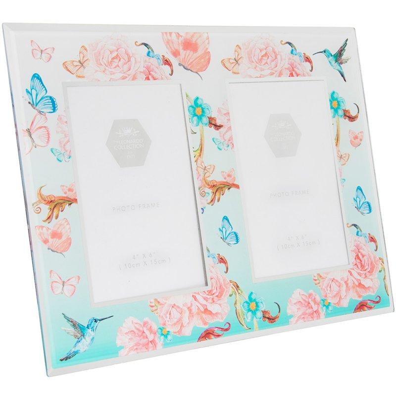 Glass Blossom & Butterflies Twin Frame - 4 x 6" 5010792430799 only5pounds-com