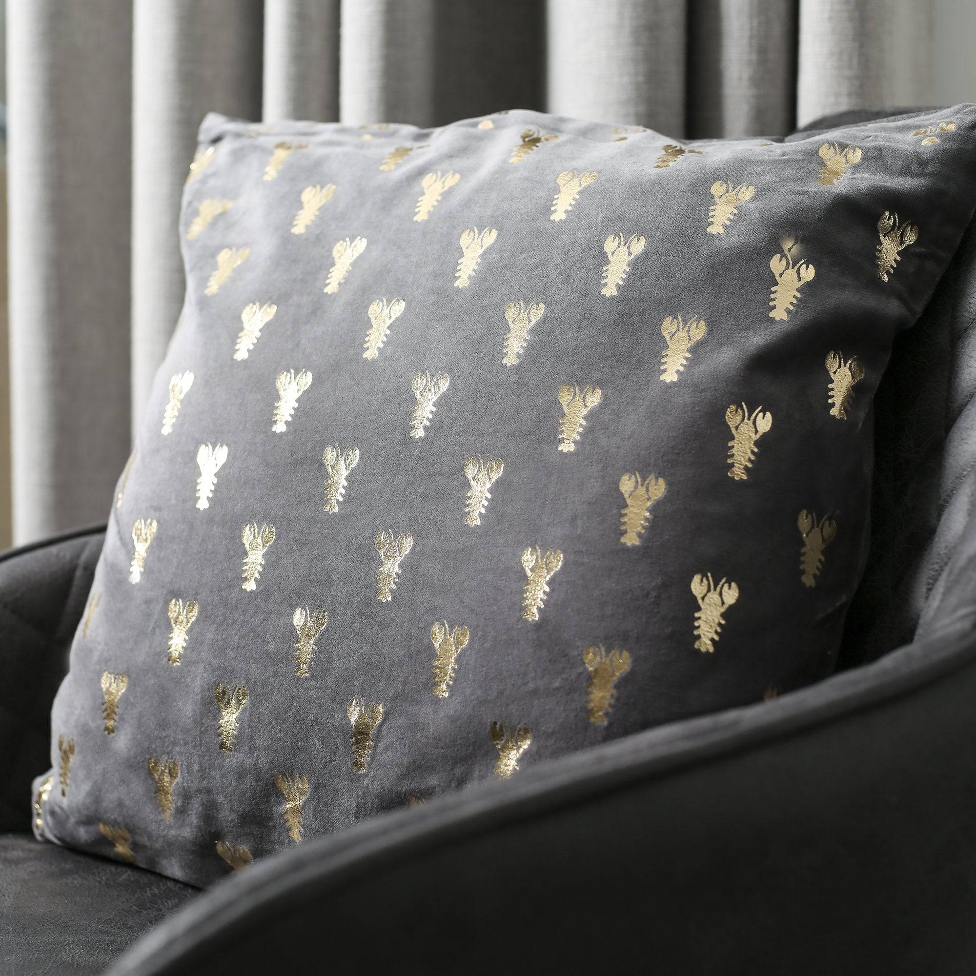 Grey & Gold Lobster Print Cushion - 45 x 45cm 8714503328173 only5pounds-com
