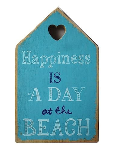 "Happiness is a Day at the Beach" Wooden Slogan Plaque 5010792256146 only5pounds-com