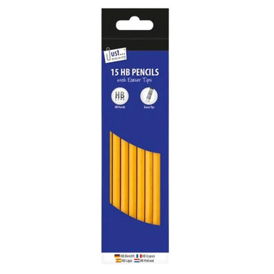 Just Stationery HB Pencils with Eraser Tips - 15pk 5013922056319 only5pounds-com