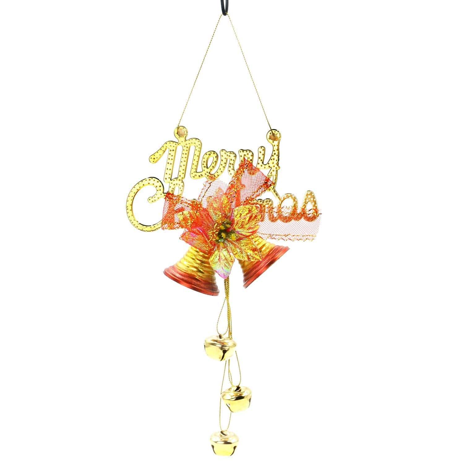 Merry Christmas Bells Gold Door Hanging - 30cm 5056150212362 only5pounds-com