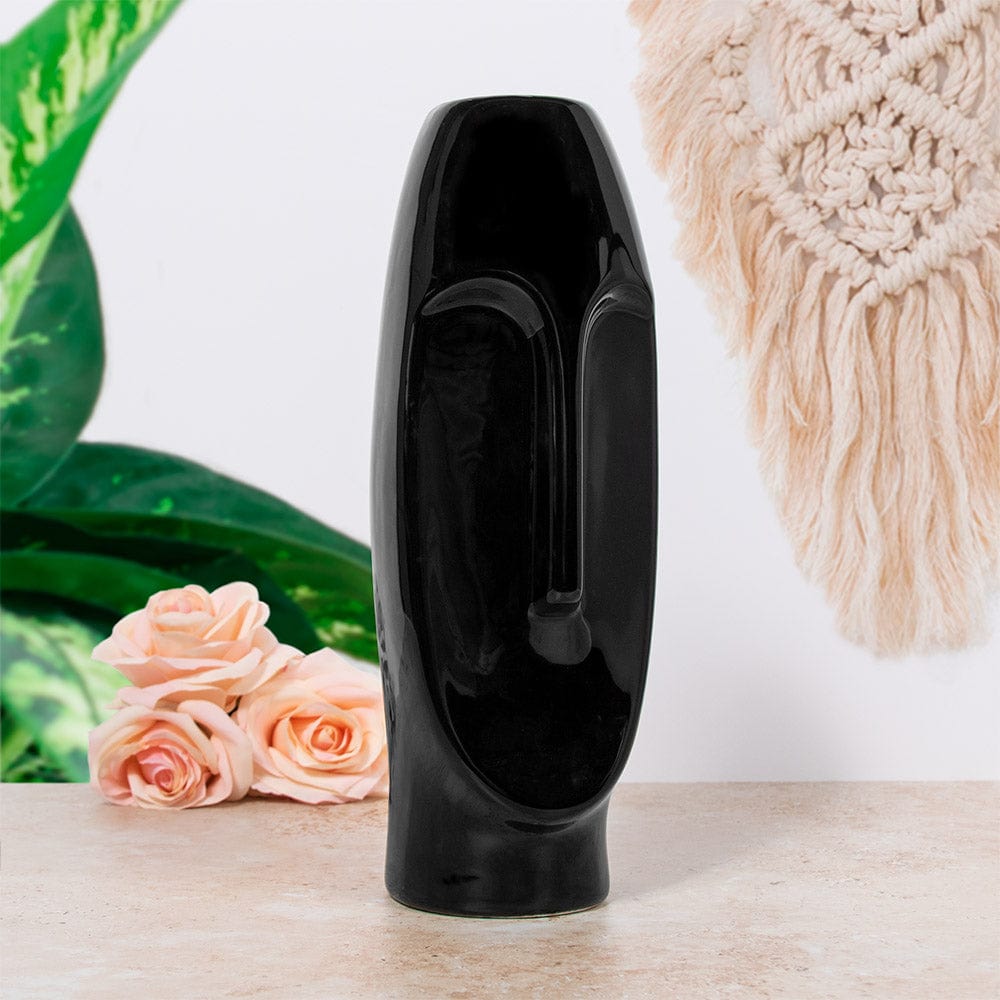 Minimalistic Ceramic Face Vase - 30cm Black 5010792484297 only5pounds-com