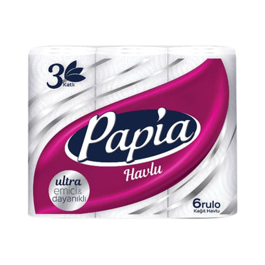 Papia 3ply Kitchen Paper Towel Rolls - Pack of 6 8690536011094 only5pounds-com