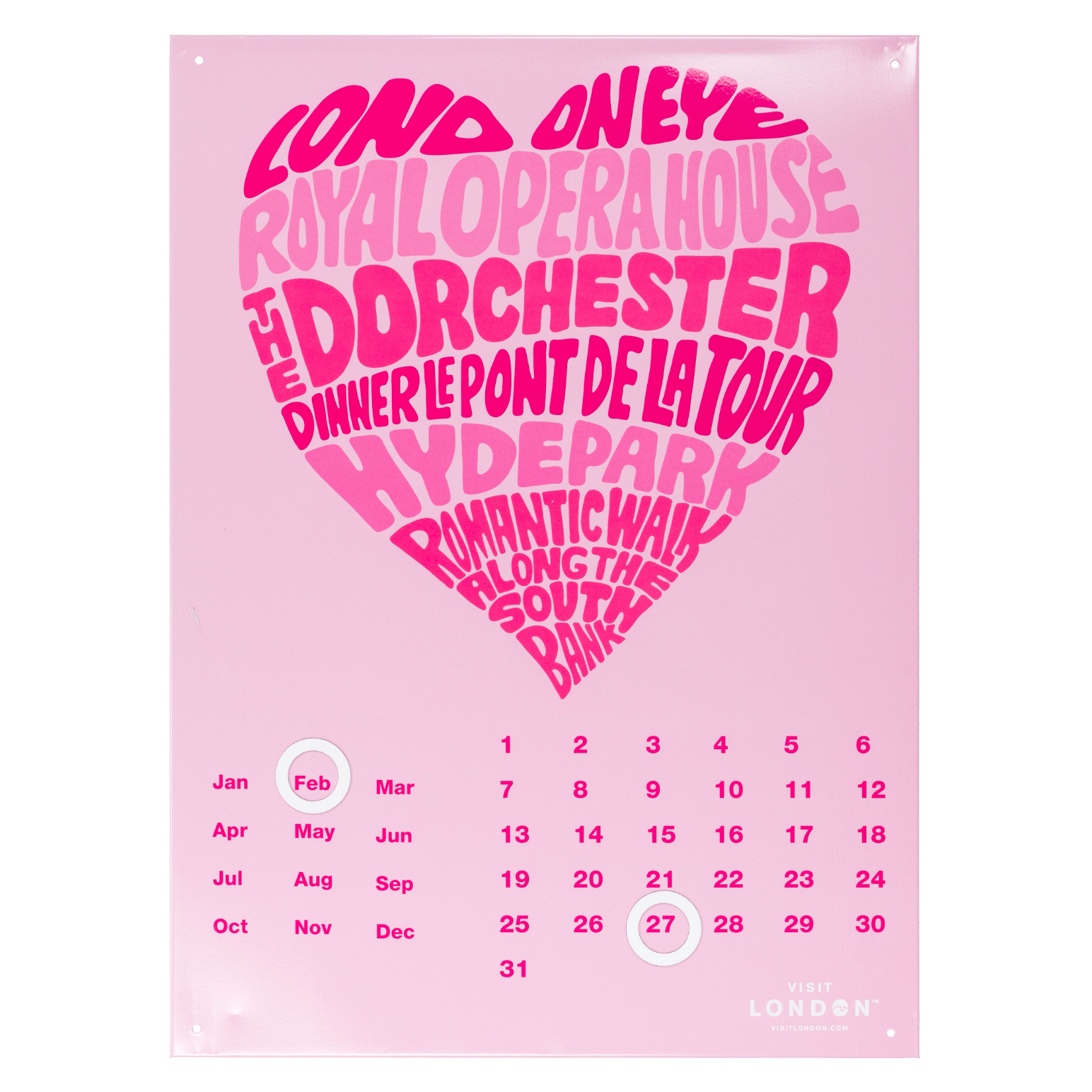 Pink London Park Metal Calendar - 30 x 41cm only5pounds-com