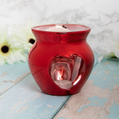 Red Glass Heart Wax/Oil Warmer 5010792472874 only5pounds-com