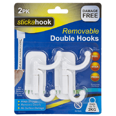 Removable Double White Hooks - Pack of 2 5050565395276 only5pounds-com