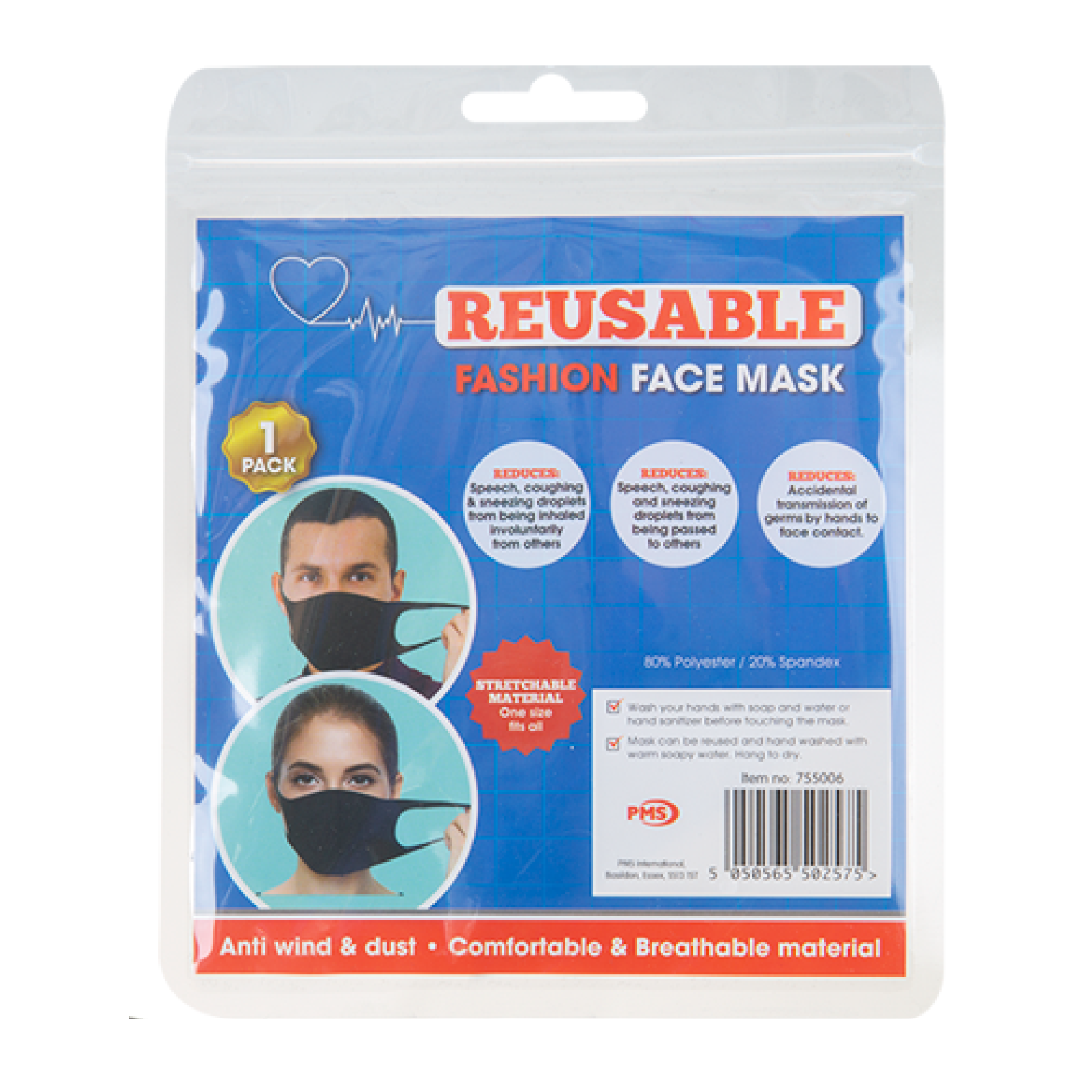 Reusable Spandex Face Mask - 1 pack (Black) - only5pounds.com