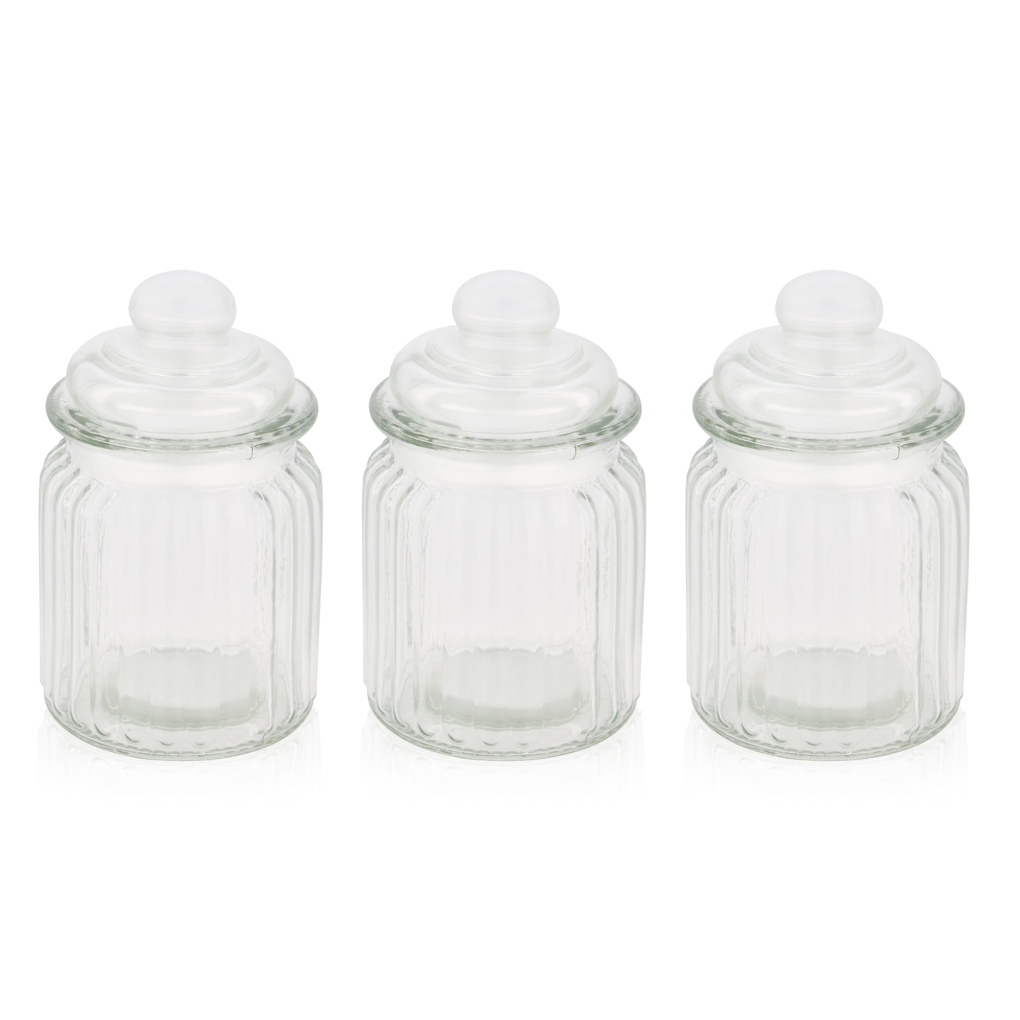 Ribbed Vintage Style Storage Glass Jars - Set of 3 3700938500692 only5pounds-com