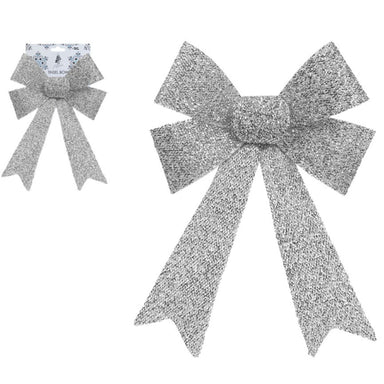 Silver Tinsel Bow - 22 x 32 x 7cm 5050565313379 only5pounds-com