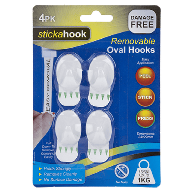 Small Removable Oval Hooks - Pack of 4 5050565395252 only5pounds-com