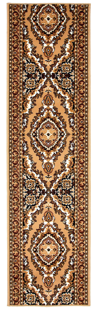 Stair Runner / Kitchen Mat - Beige Traditional Medallion Design - Texas (Custom Sizes - Cut To Order) 66cm Width x Custom Length (Choose your Length via quantity box - sold per 1FT/30cm) only5pounds-com