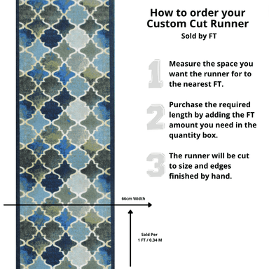 Stair Runner / Kitchen Mat - Decor Teal - (Custom Sizes - Cut to order) 66cm Width x Custom Length (Choose your via quantity box - sold per 1FT/30cm) only5pounds-com