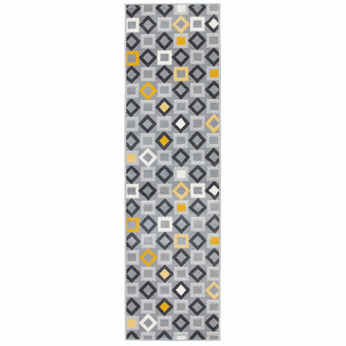 Stair Runner / Kitchen Mat - Gold, Grey & White Geometric Shapes - Texas (Custom Sizes - Cut To Order) 66cm Width x Custom Length (Choose your Length via quantity box - sold per 1FT/34cm) only5pounds-com