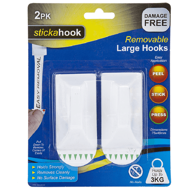 Stickahook Large Removable Hooks - Pack of 2 5050565395337 only5pounds-com