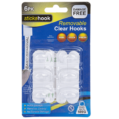 Stickahook Removable Large Hooks - Pack of 6 5050565395382 only5pounds-com