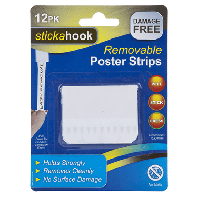 Stickahook Removable Poster Strips - Pack of 12 5050565395160 only5pounds-com