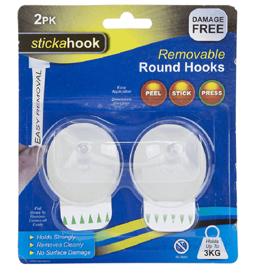 Stickahook Removable Round Clear Hooks - Pack of 2 5050565395320 only5pounds-com