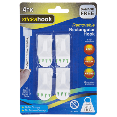 Stickahook Removable Small Rectangle Hooks - Pack of 4 5050565395443 only5pounds-com