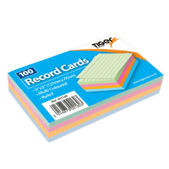 Tiger 100 Record Cards Multi Coloured 5016873021603 only5pounds-com