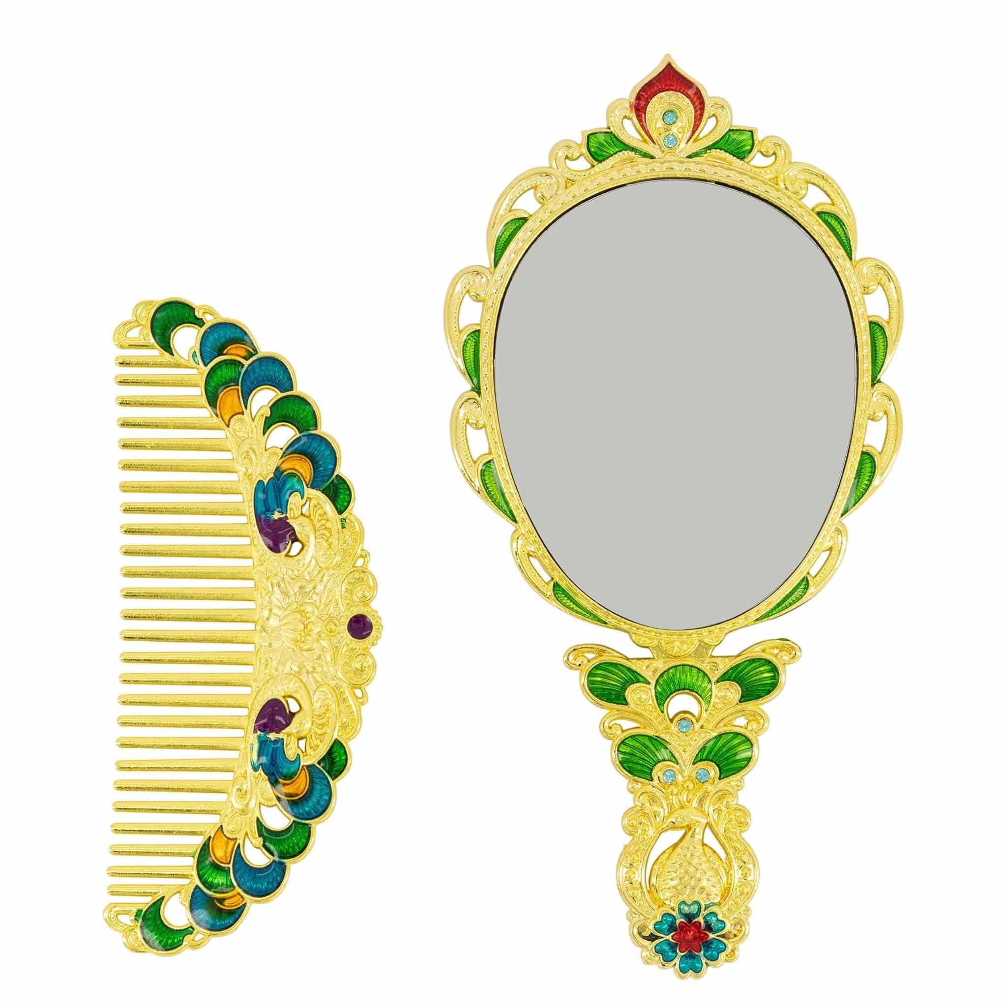 Traditional Oriental Decorated Comb & Mirror Set 5056150244486 only5pounds-com