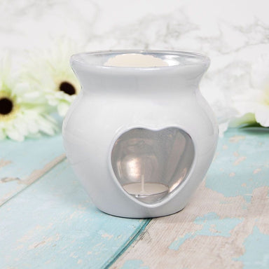White Glass Heart Wax/Oil Warmer 5010792472867 only5pounds-com